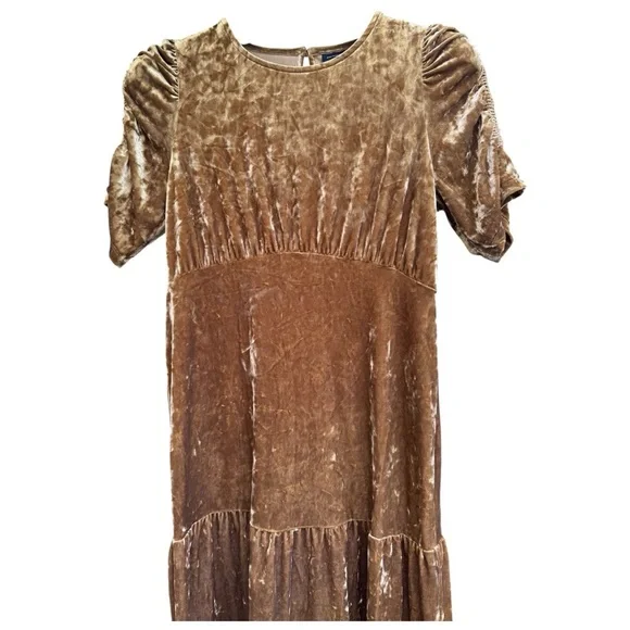Who What Wear Maxi Dress M Gold Velour Tiered dress - Picture 2 of 6